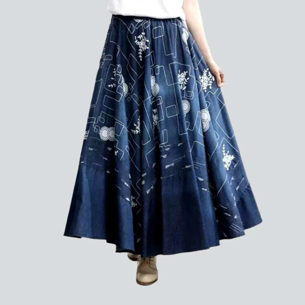 Floor length women's denim skirt