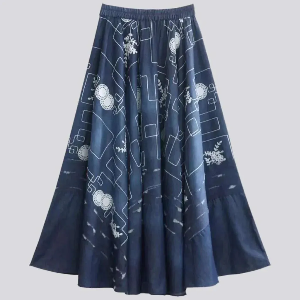 Floor length women's denim skirt