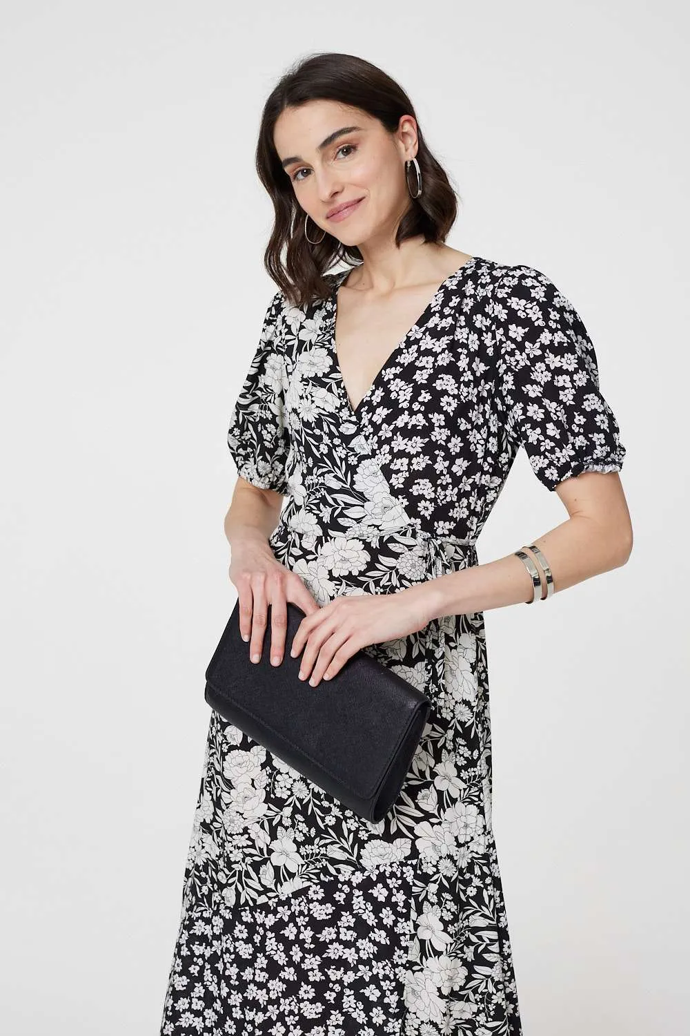 Floral 1/2 Sleeve Midi Wrap Dress