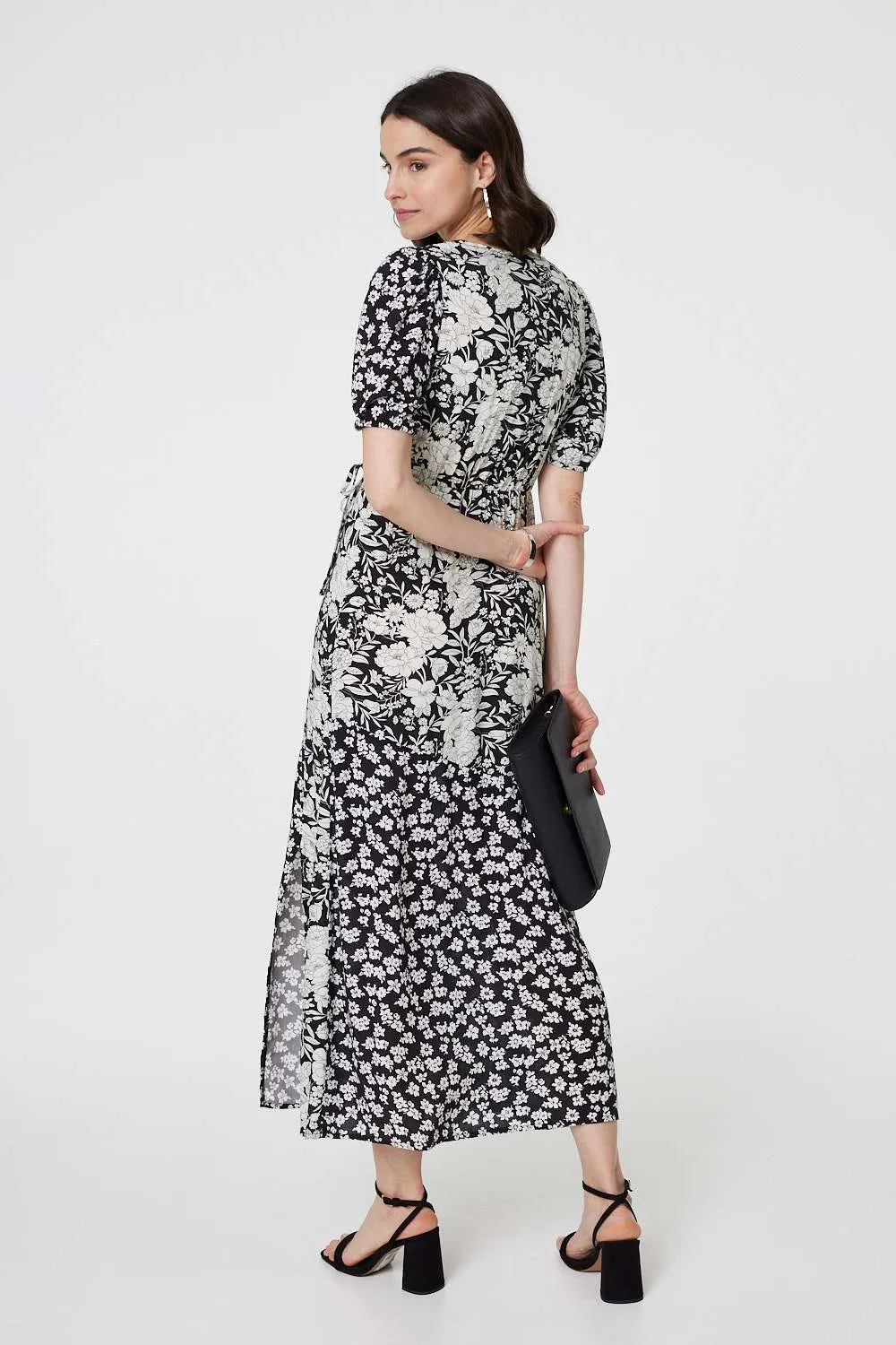 Floral 1/2 Sleeve Midi Wrap Dress