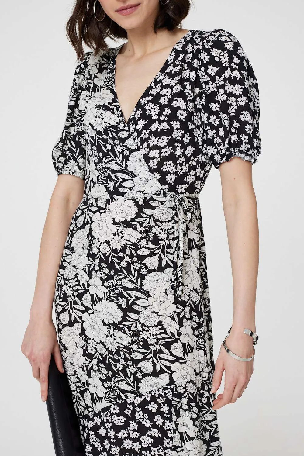 Floral 1/2 Sleeve Midi Wrap Dress