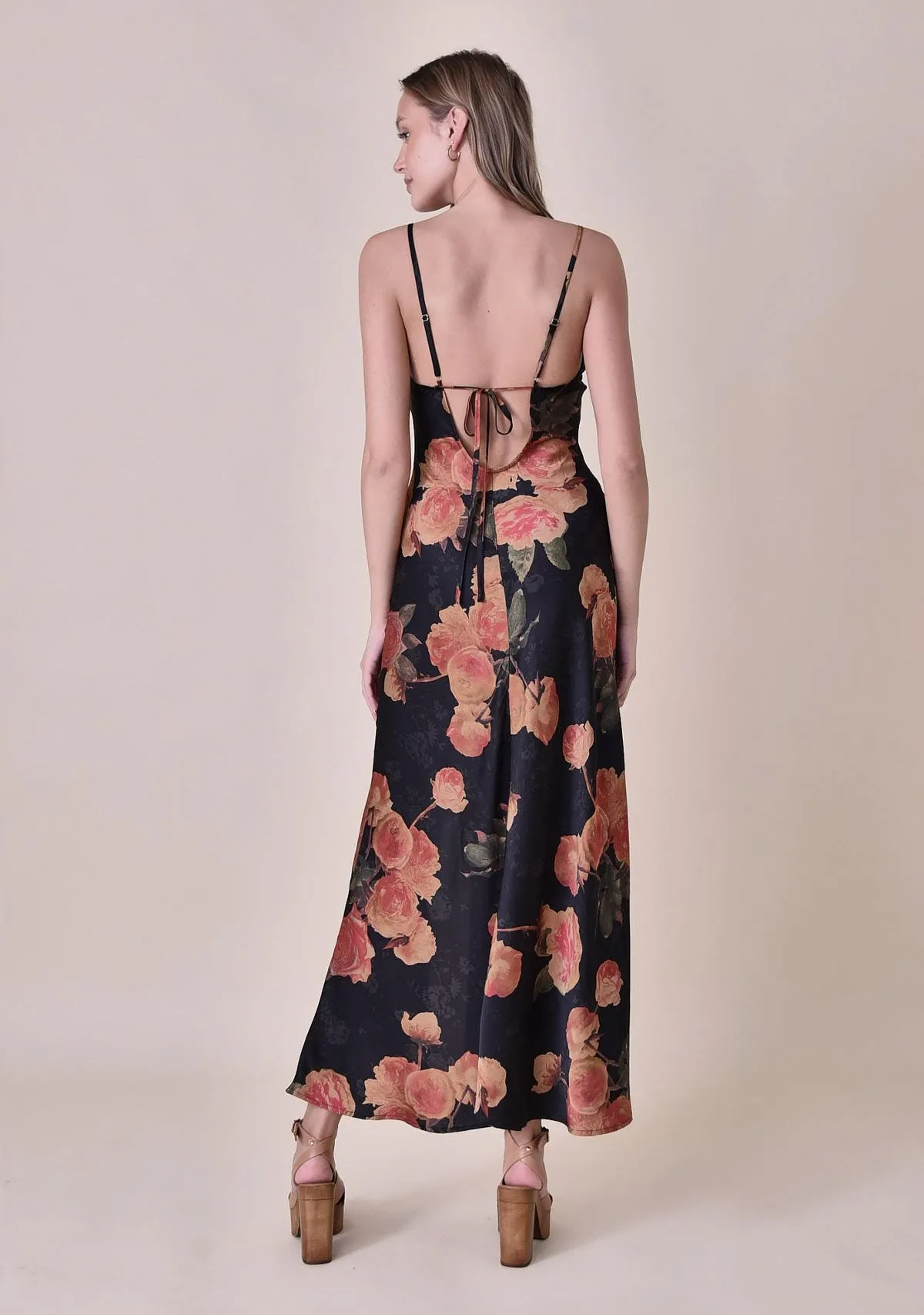 Floral Printed Strap Slit Maxi Dress