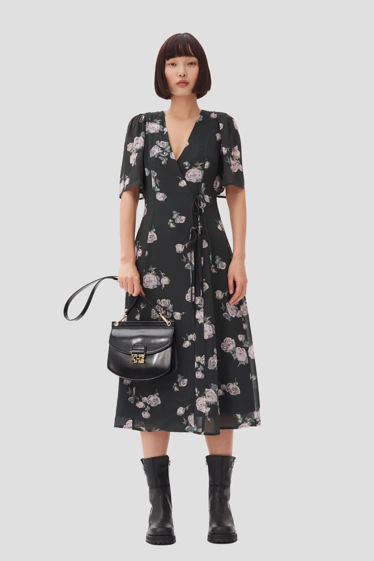 Fluid Crepe Wrap Midi Dress