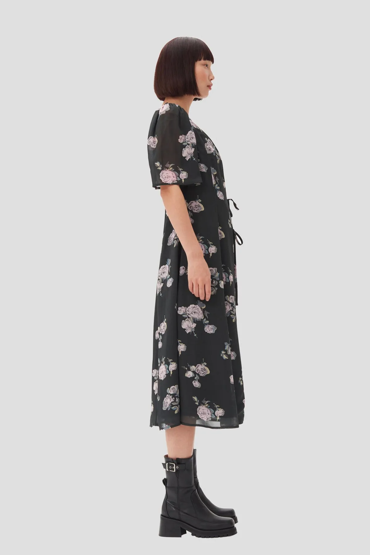 Fluid Crepe Wrap Midi Dress