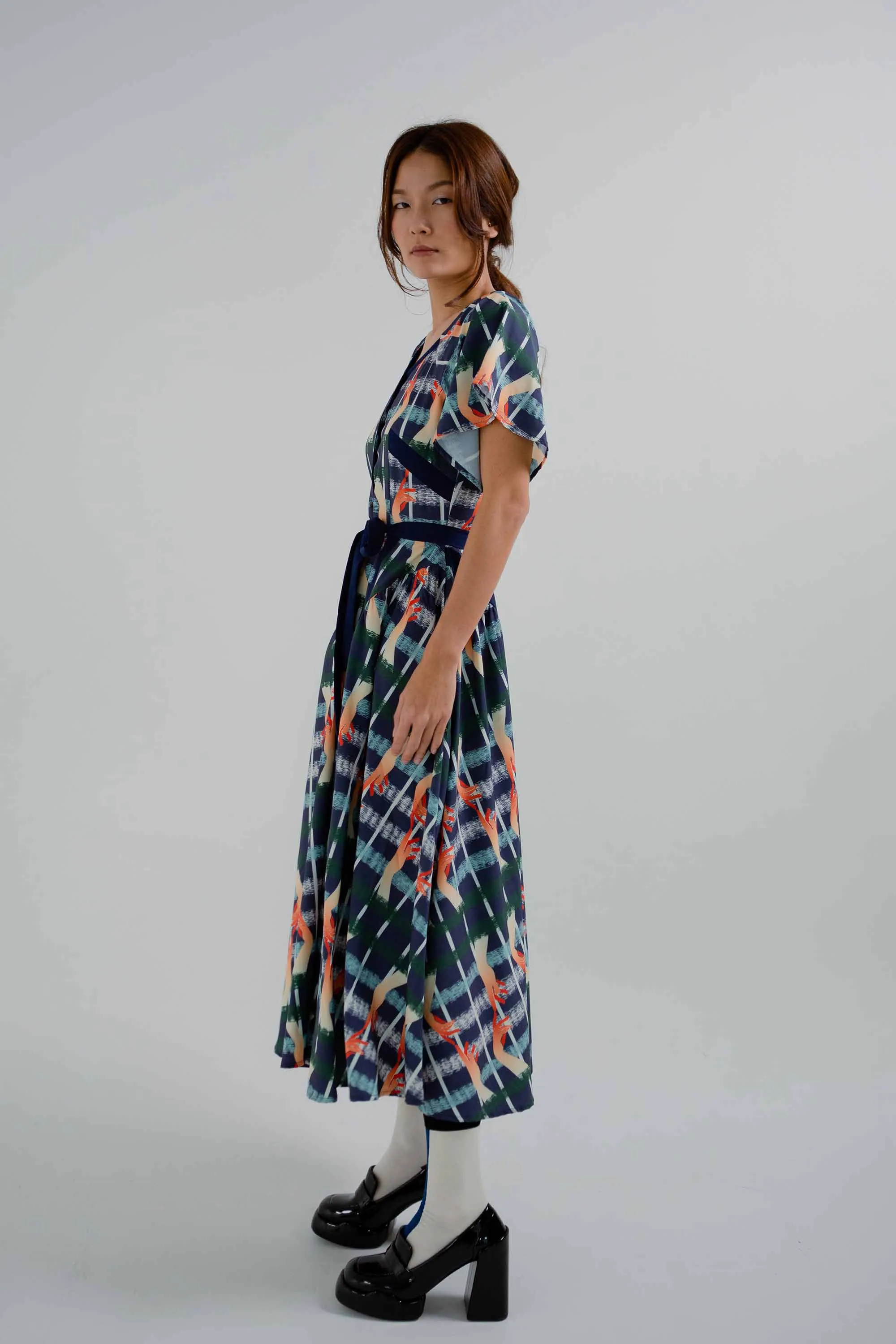 Flutter Sleeve Fit & Flare Maxi with Contrast Panel (Infinity)