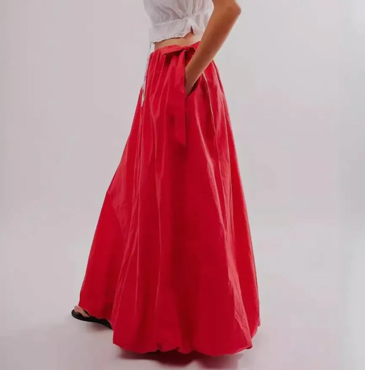 Gaias Red Tie Waist Maxi Skirt