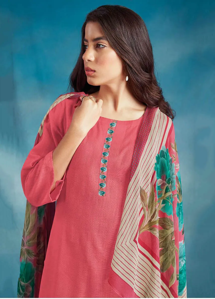 Ganga Cotton Linen Printed Unstitched Suit Dress Material for Ladies