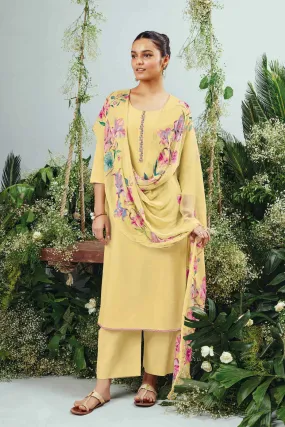 Ganga Unstitched Yellow Premium Cotton Women Suit Material