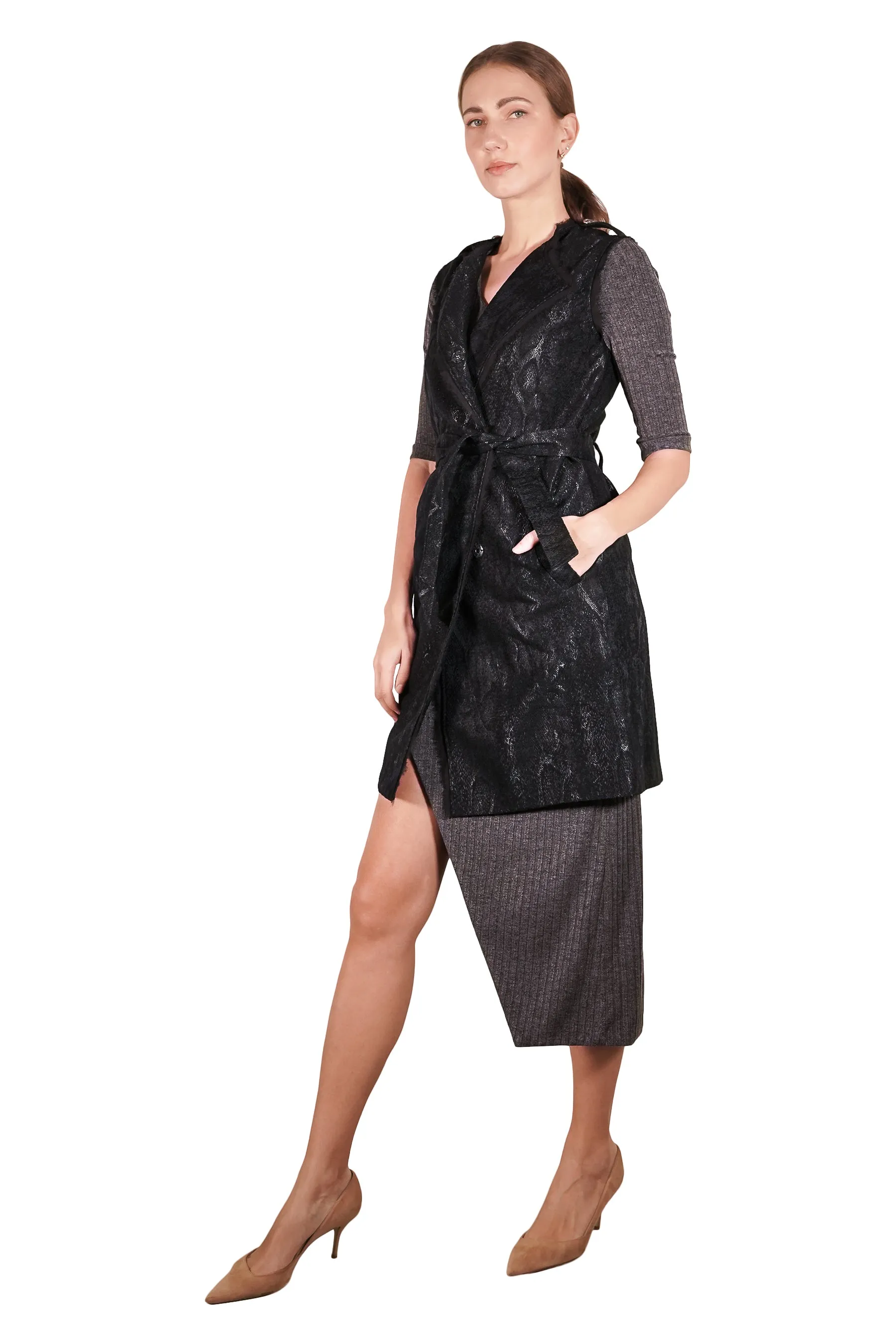 Gillian Jacquard Sleeveless Trench