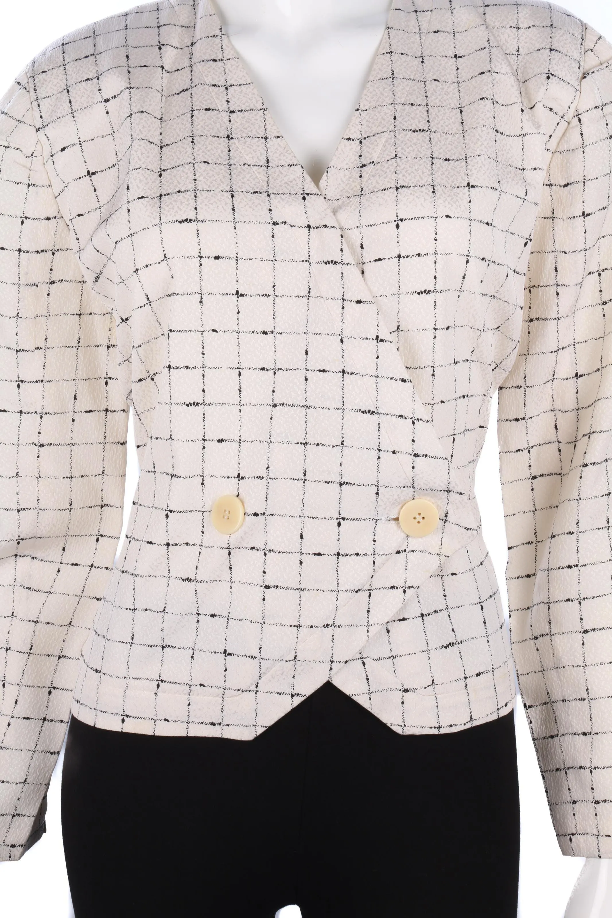 Giorgio Armani silk cream jacket with black check design size M/L