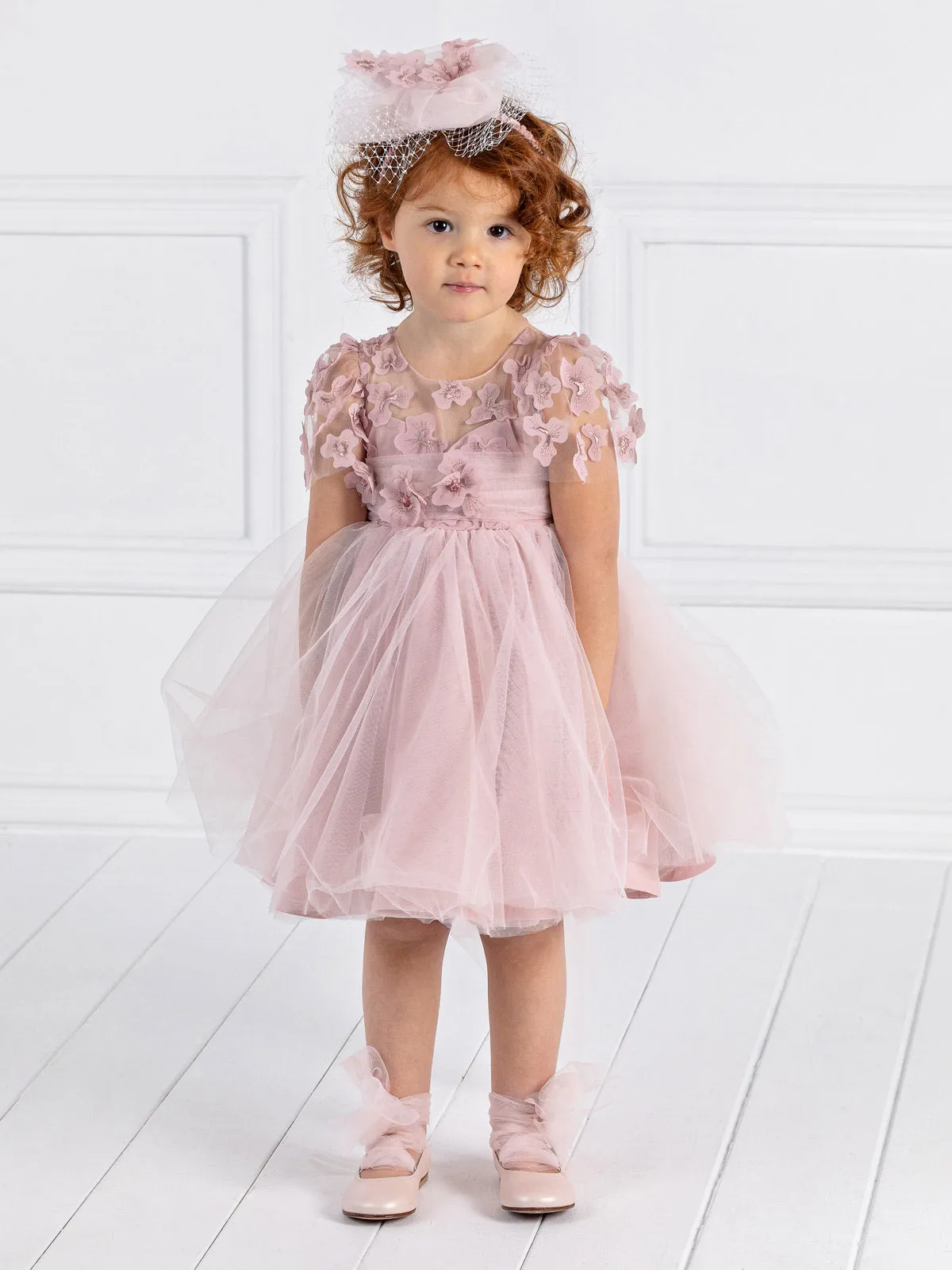 Girl's dress with applique motifs- BRIETTA