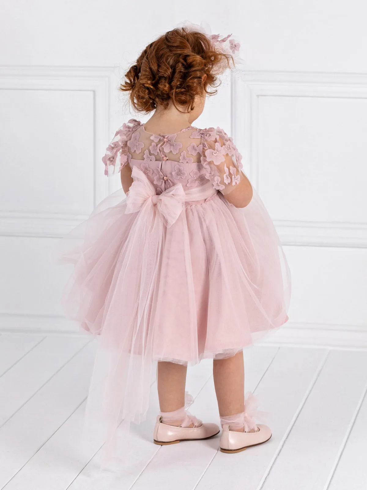 Girl's dress with applique motifs- BRIETTA