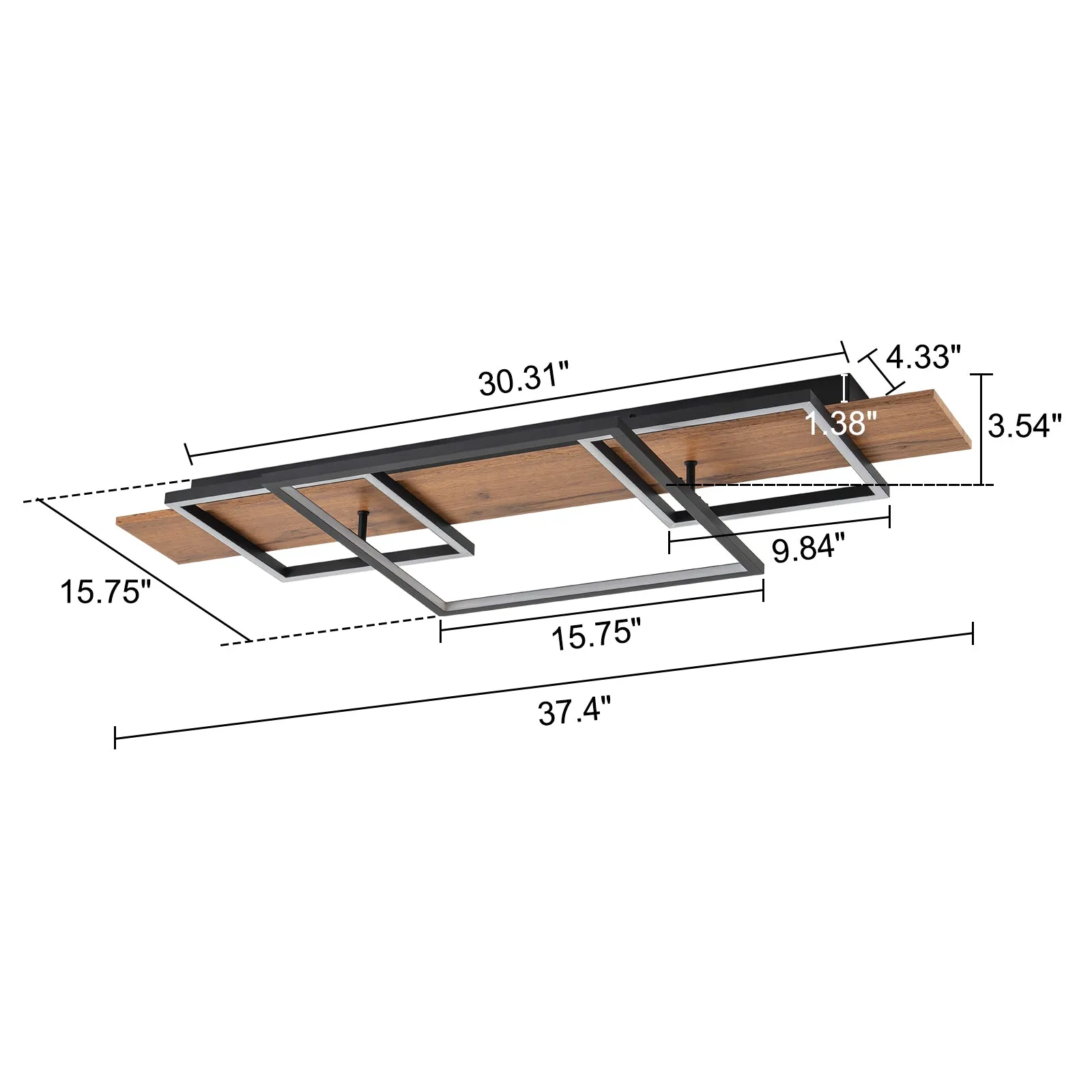 Glowlings 3-Light Farmhouse 38"Wide Rectangle LED  Wood Flush Mount