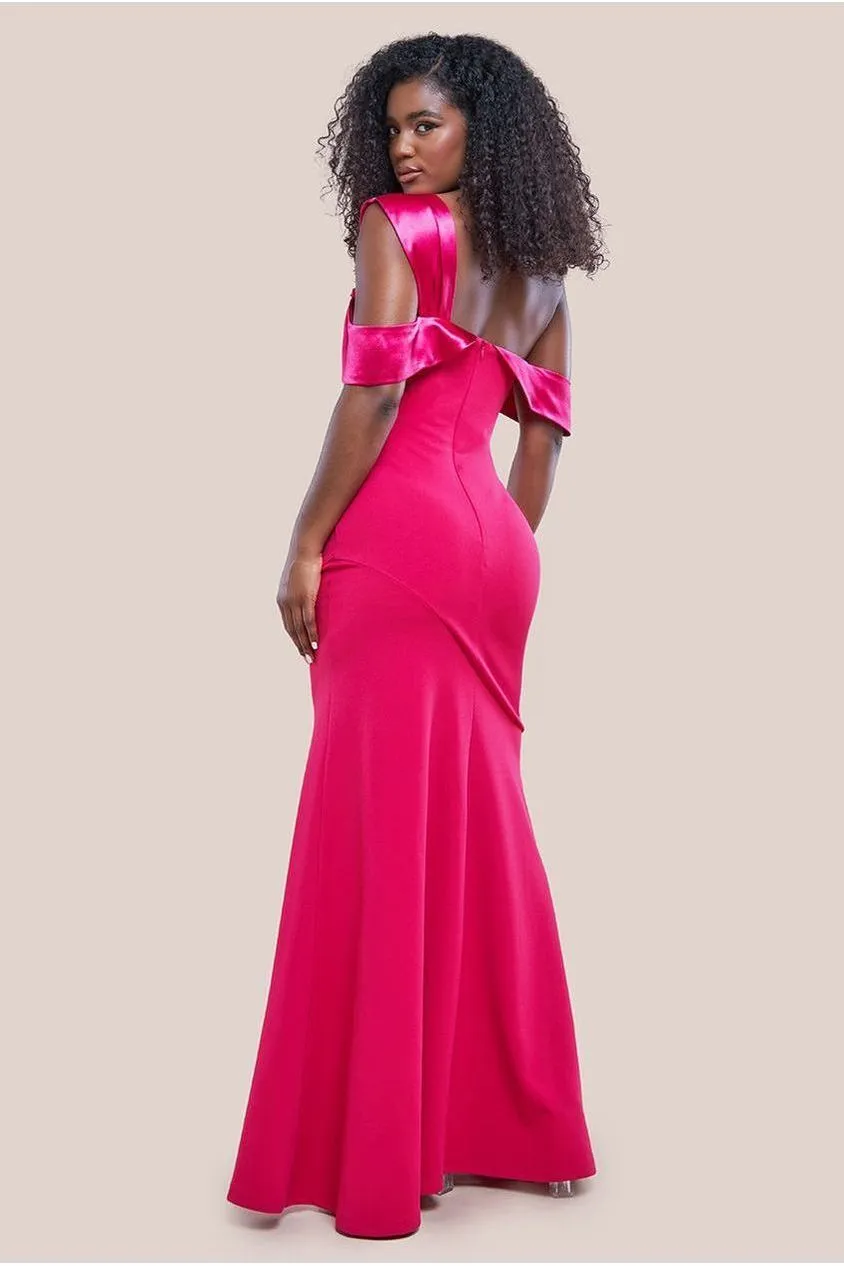 Goddiva One Shoulder Satin Band Maxi Dress - Magenta