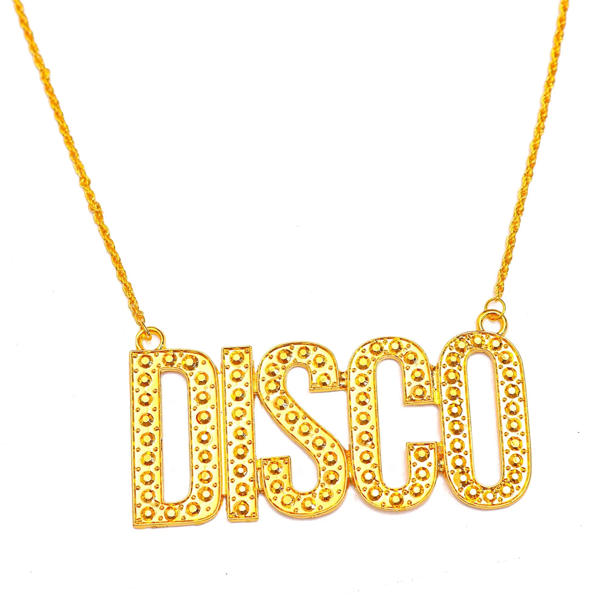 Gold Chain Disco Necklace - 1970s Faux Bling Jewelry Costume Accessories for Adults and Children