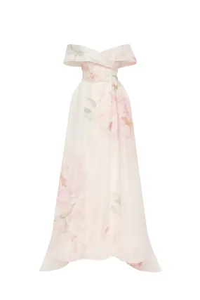 Gorgeous pink peony off-the-shoulder maxi dress, Garden of Eden