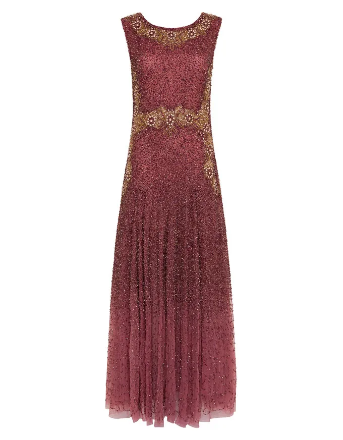 Grace Beaded Gown Berry/Gold