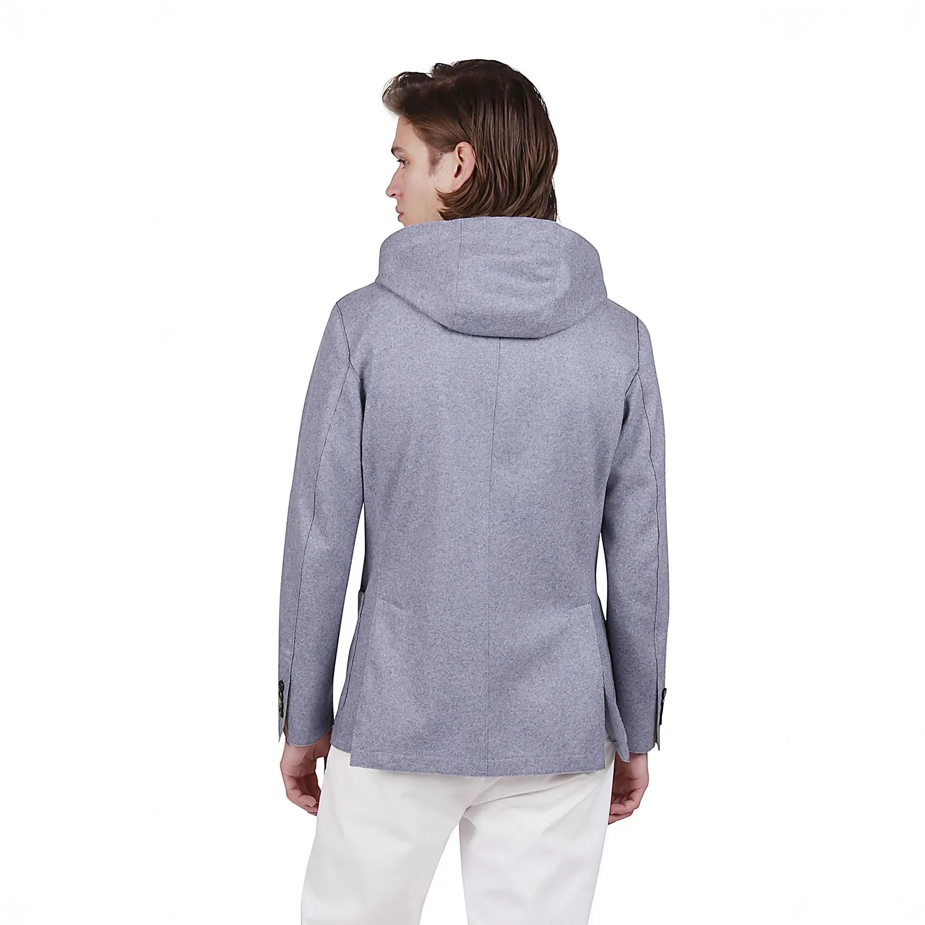 Gray-Blue Wool Sport Jacket with Removable Hooded Insert - ELEVENTY