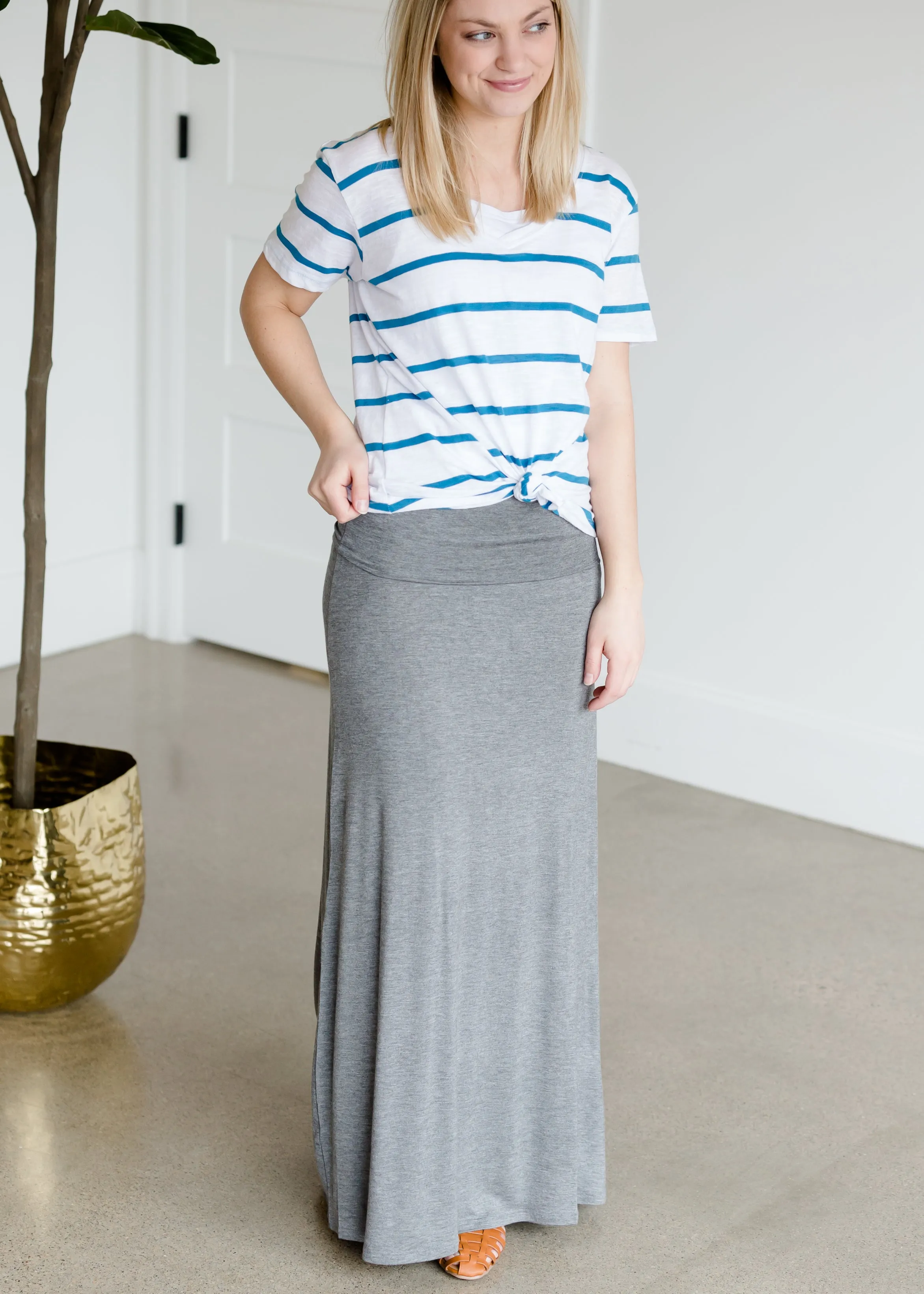 Gray Stretch Waist Maxi Skirt - FINAL SALE