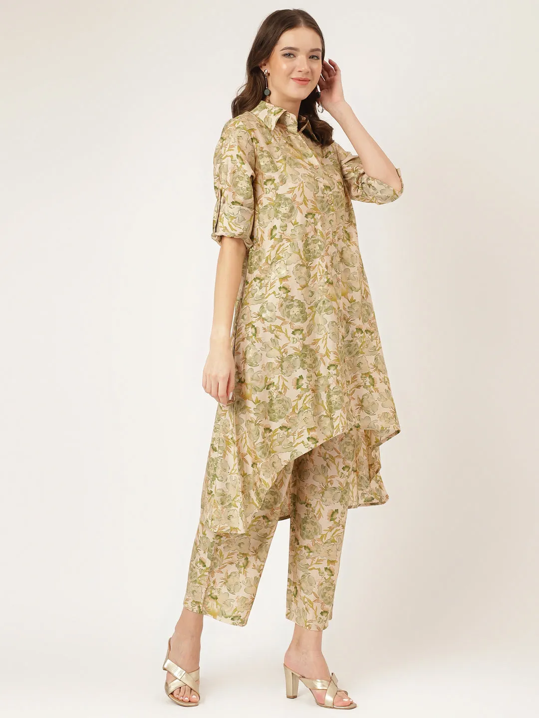 Green Foil Printed Chanderi  Co-Ord Set