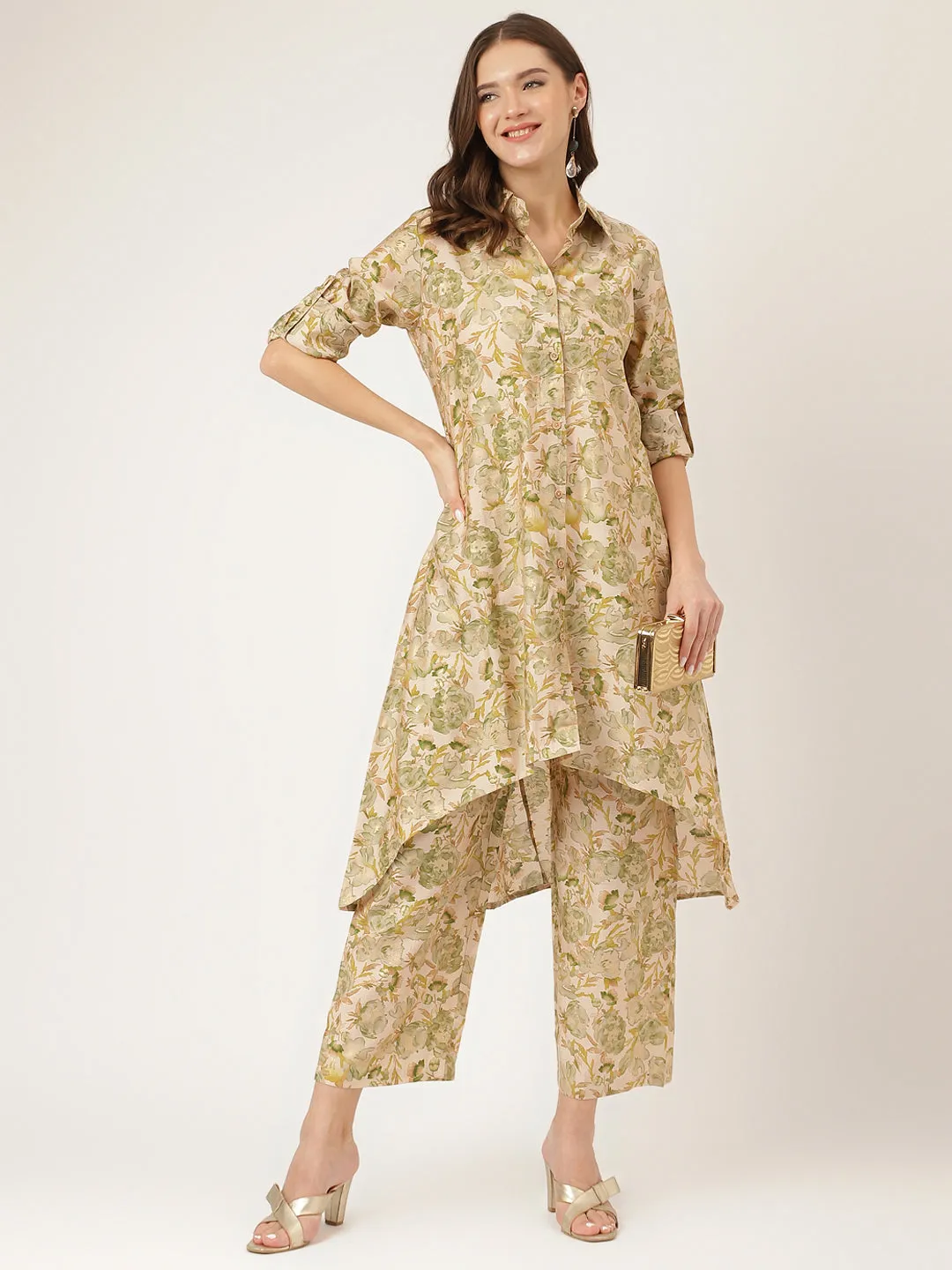 Green Foil Printed Chanderi  Co-Ord Set