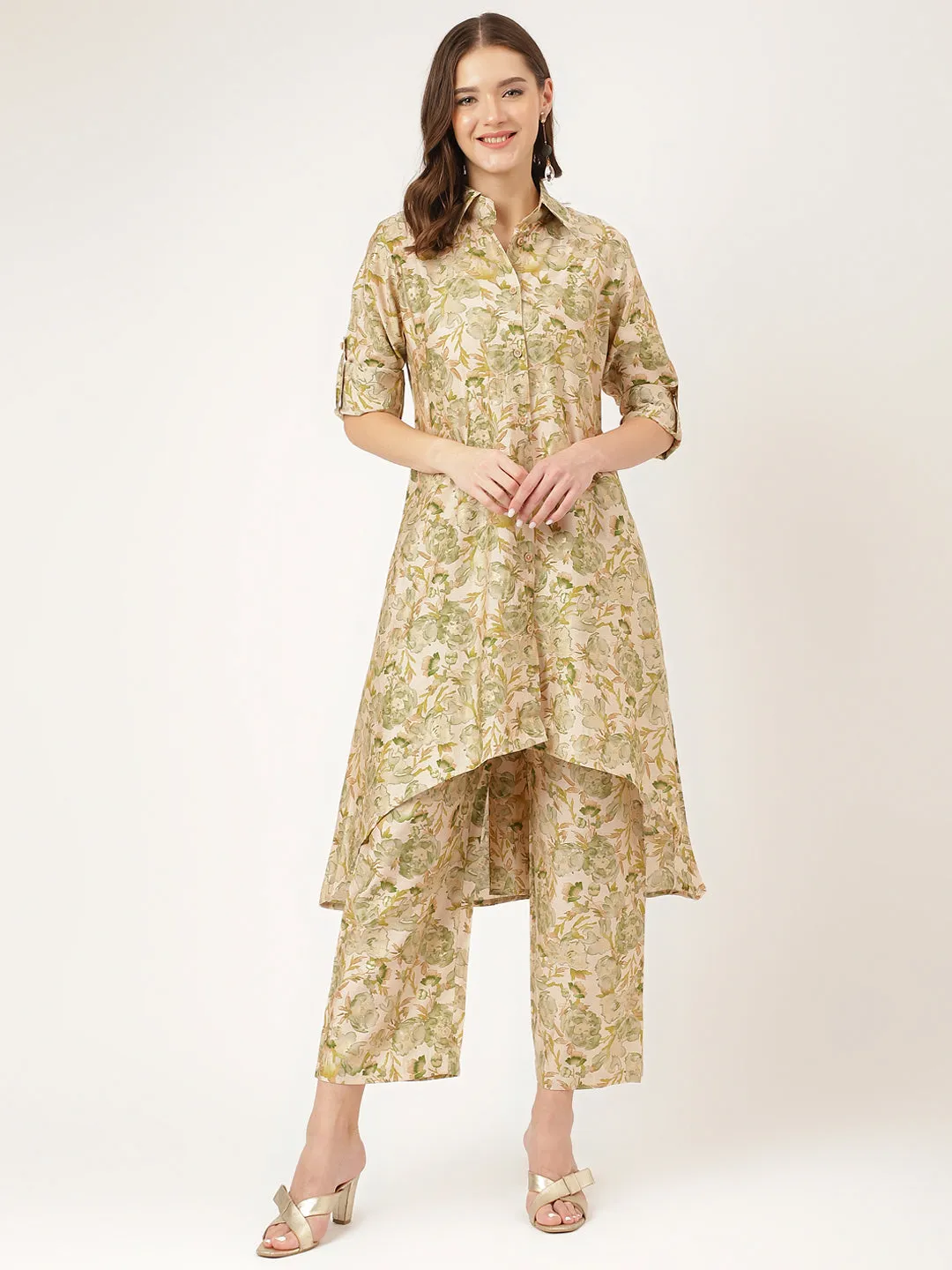 Green Foil Printed Chanderi  Co-Ord Set