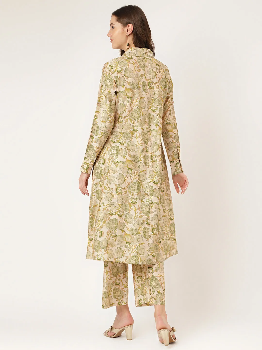 Green Foil Printed Chanderi  Co-Ord Set