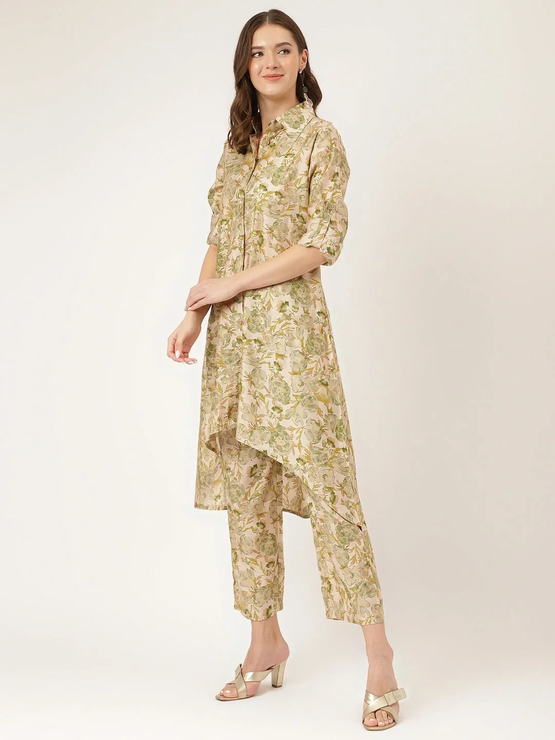 Green Foil Printed Chanderi  Co-Ord Set