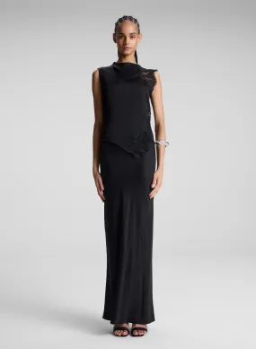 Greta Satin Maxi Skirt -  Black