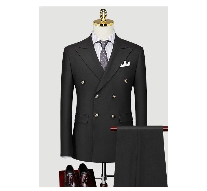 Groom Suit Men's Double Breasted British Business Professional Dress Slim Korean Wedding Dress Suit Men's Dress