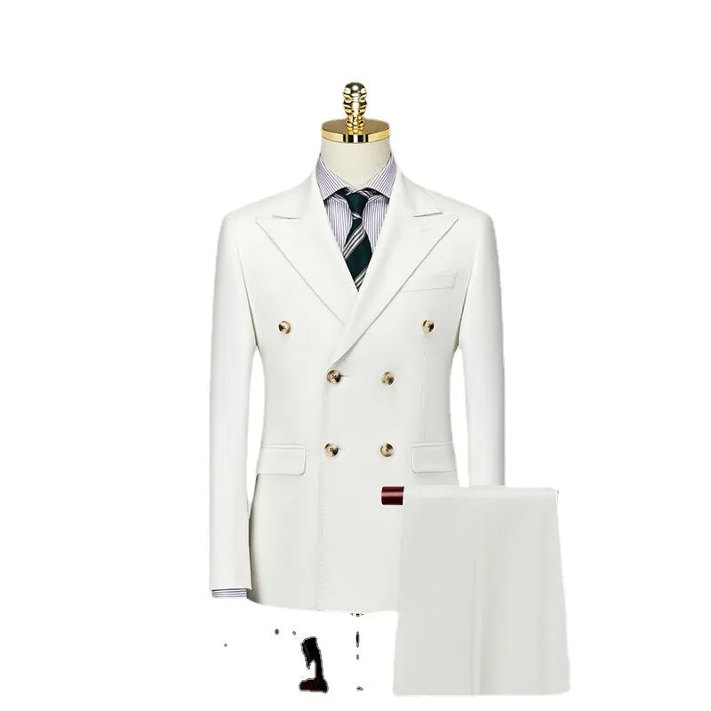 Groom Suit Men's Double Breasted British Business Professional Dress Slim Korean Wedding Dress Suit Men's Dress