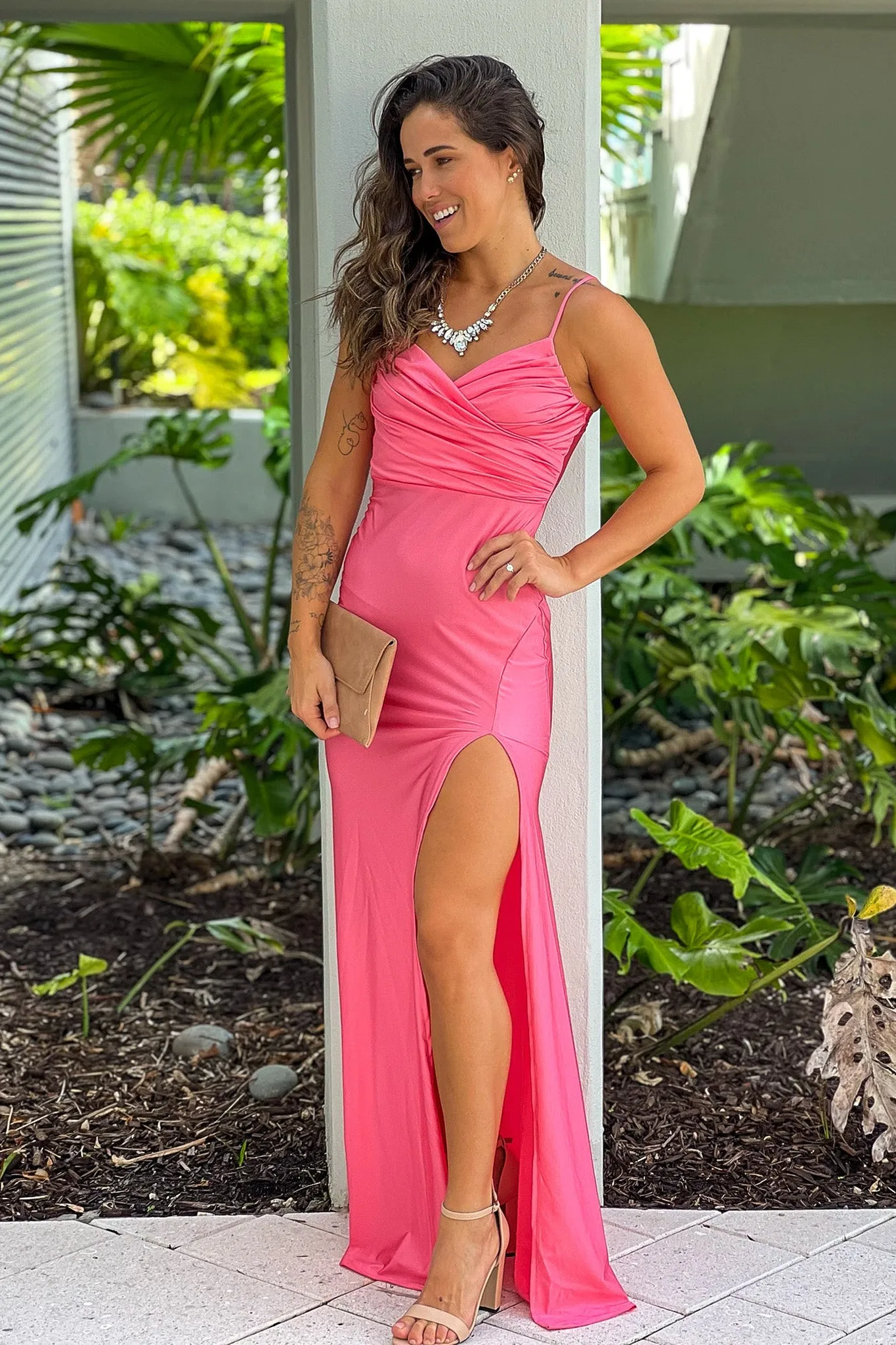 Guava Wrap Maxi Dress With Slit