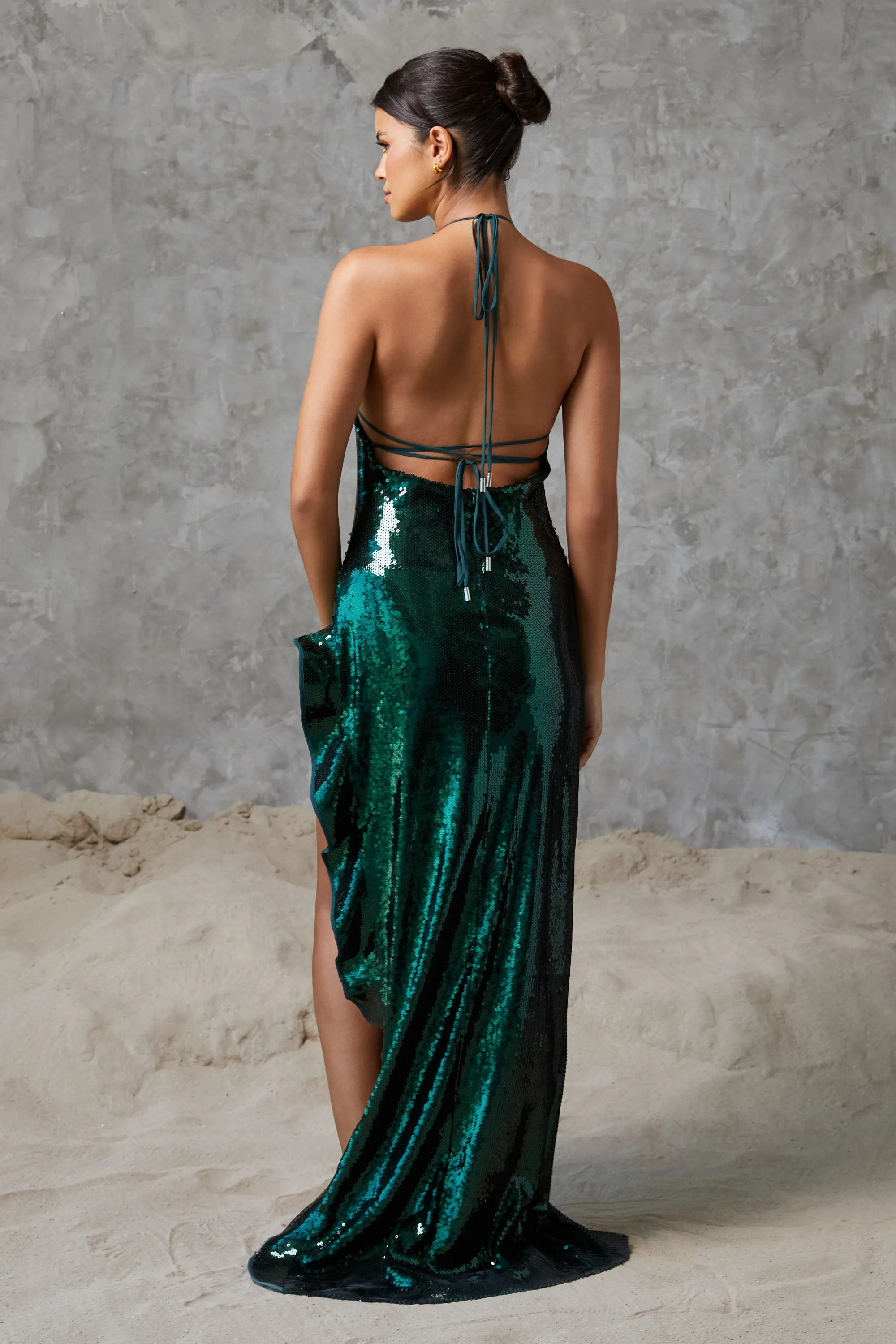 Harper Halter Ruffle Maxi Dress Hunter Green