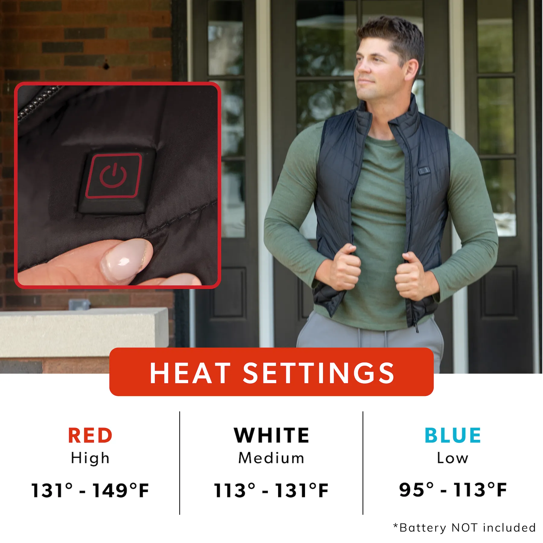 Heated Vest | Insulated Electric Warming Jacket for Hiking, Hunting, Outdoor Activities (Battery Not Included)