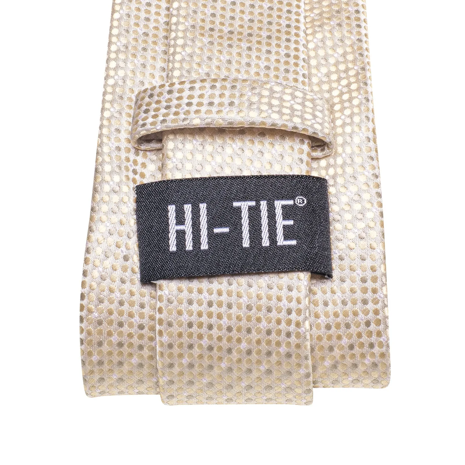 Hi-Tie Beige Dot 67 Inches Extra Long Tie Handkerchief Cufflinks Set