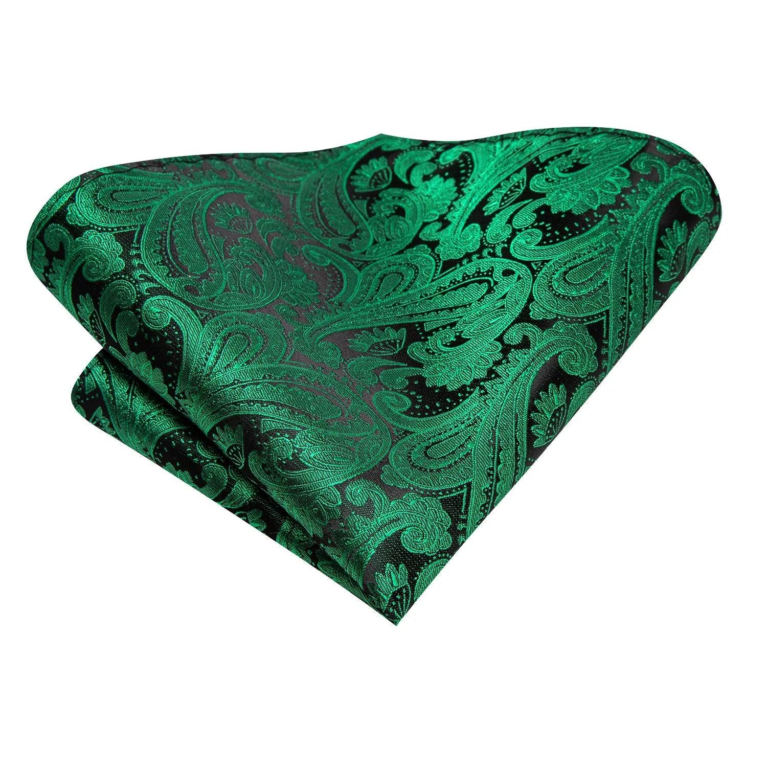 Hi-Tie Green Paisley 67 Inch Extra Long Tie Handkerchief Cufflinks Set