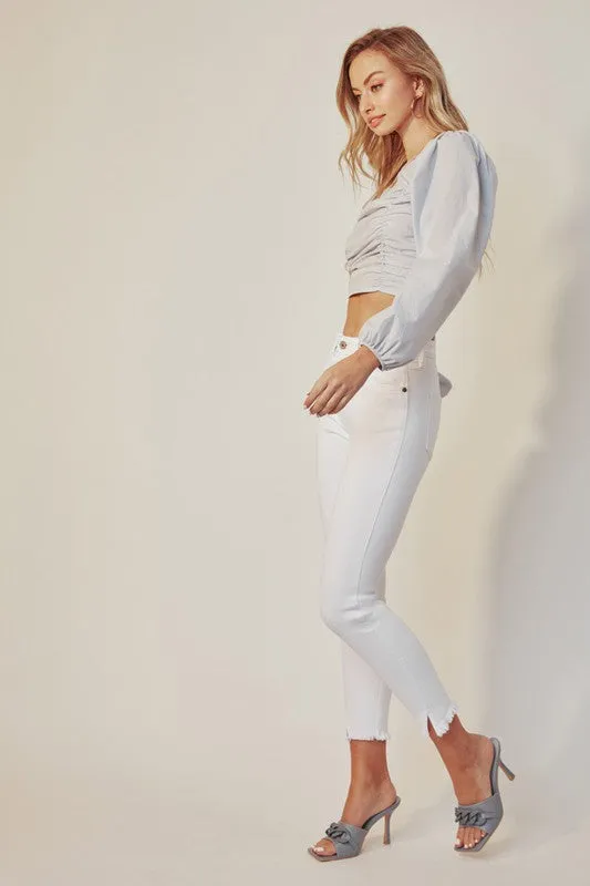 HIGH RISE ANKLE SKINNY WHITE JEANS-KC8604WT