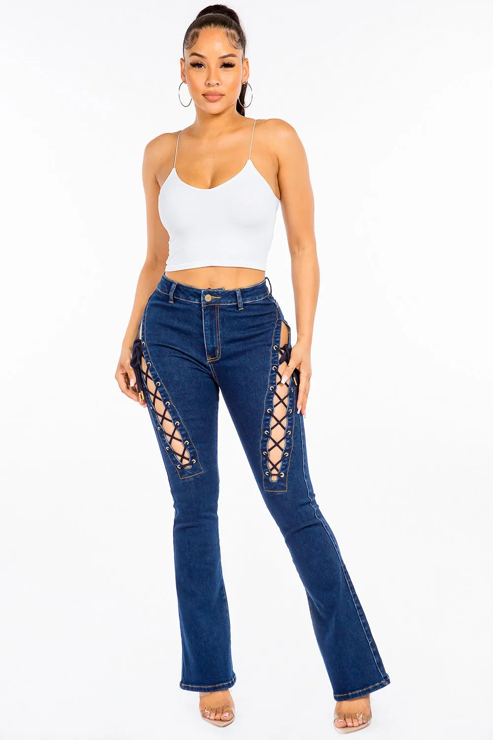 High Rise Lace Up Jeans