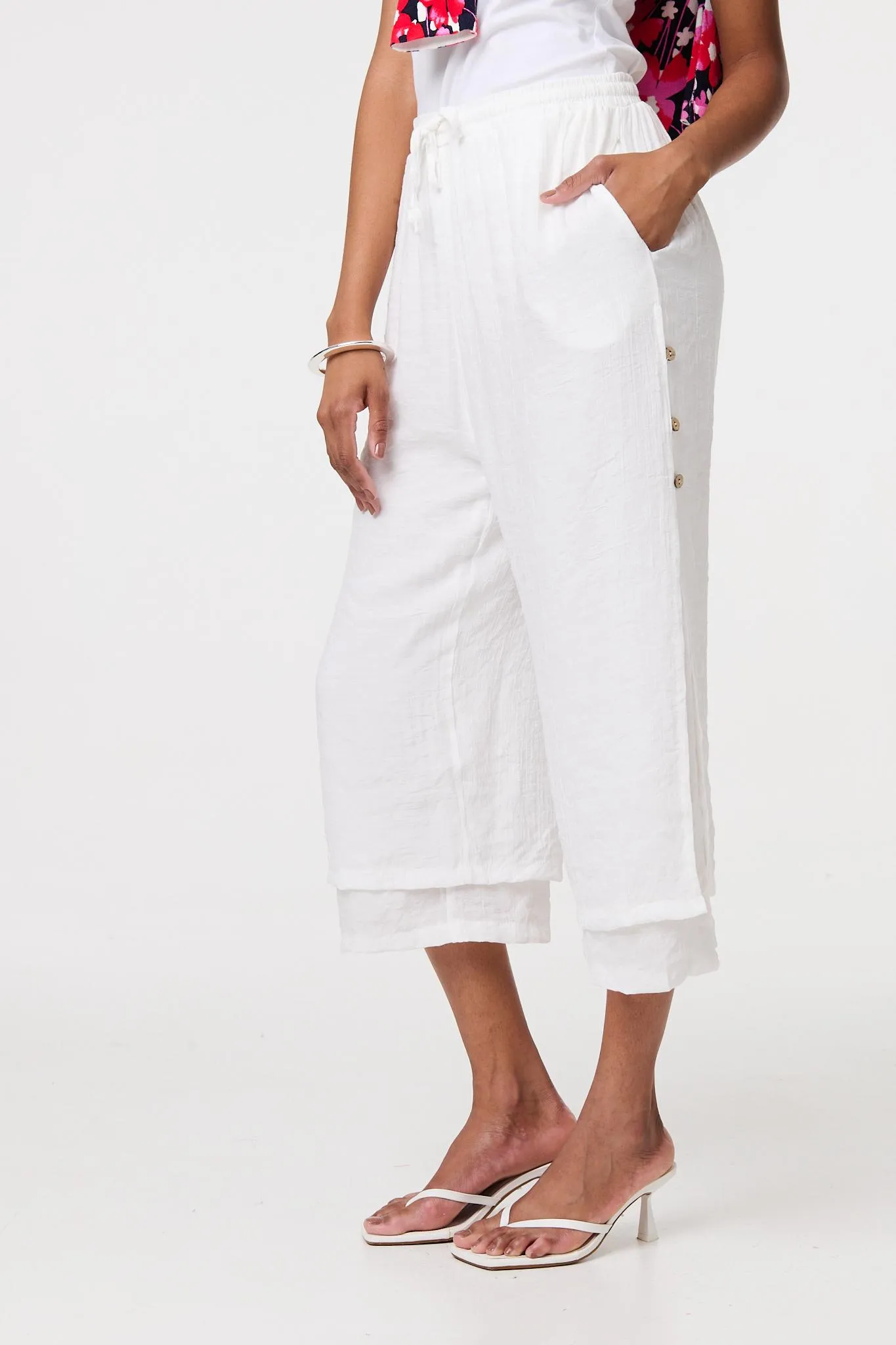 High Waist Layered Hem Cropped Trousers