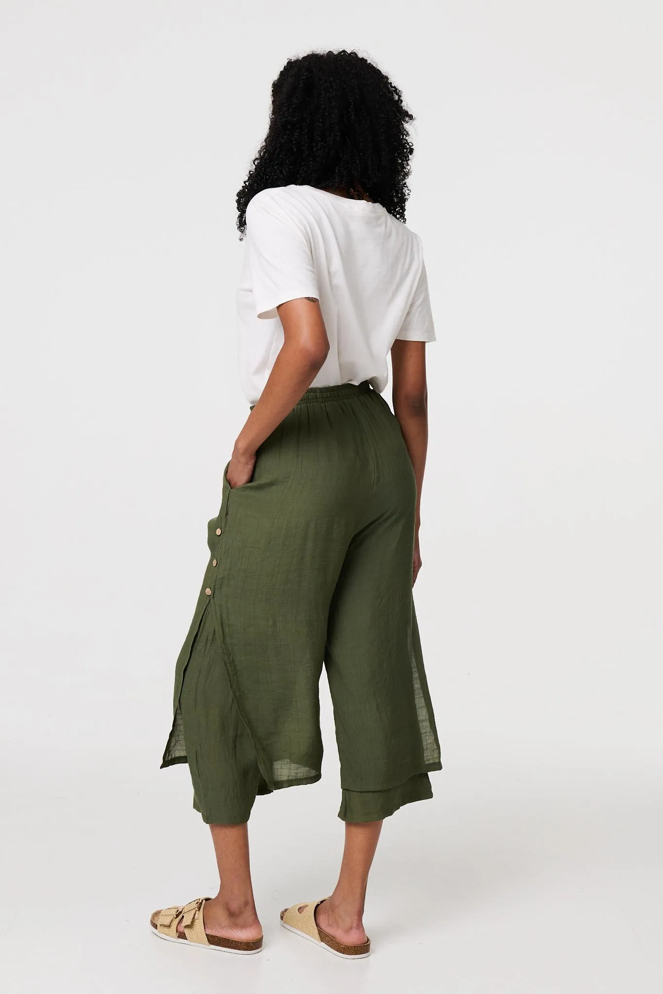 High Waist Layered Hem Cropped Trousers