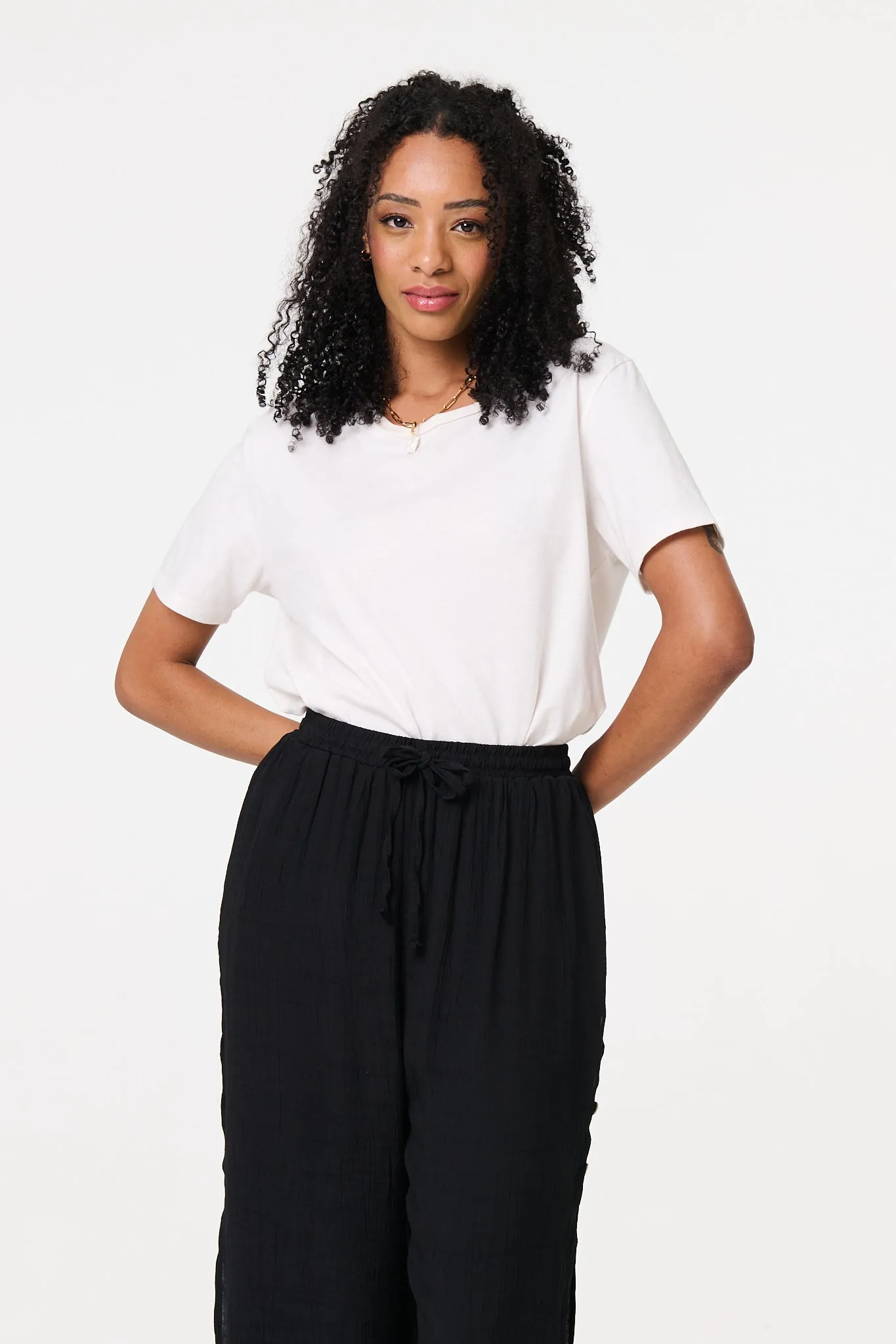 High Waist Layered Hem Cropped Trousers