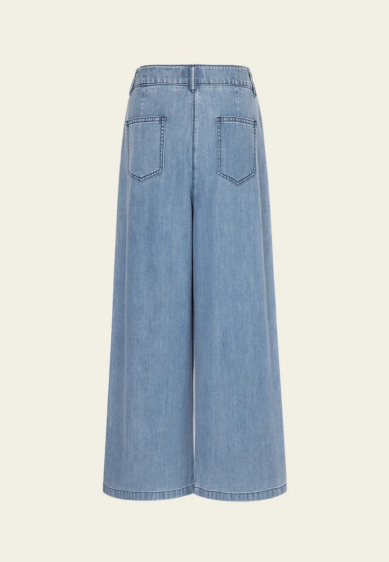 High Waist Pleated Wide-leg Jeans