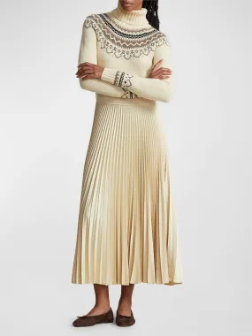 Hybrid Sweater-Pleated Turtleneck Dress