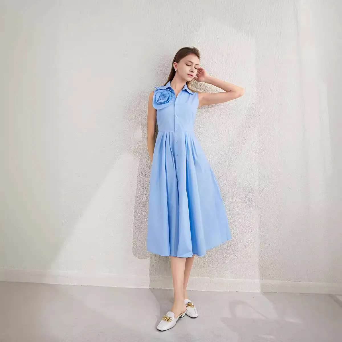 IKEARLAX European and American Foreign Trade  Exclusive for Cross-Border  New Cotton Sleeveless Waist A- line Dress Summer Skirt