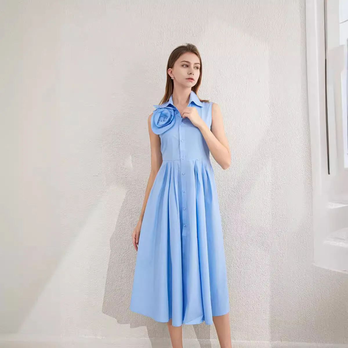 IKEARLAX European and American Foreign Trade  Exclusive for Cross-Border  New Cotton Sleeveless Waist A- line Dress Summer Skirt