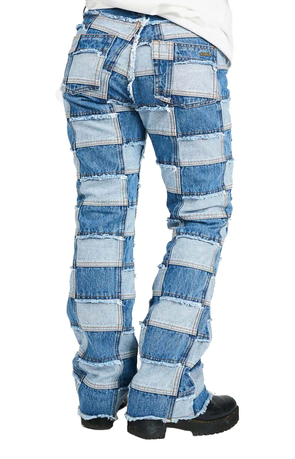 Indigo Patchwork High-Waisted Flare Jeans