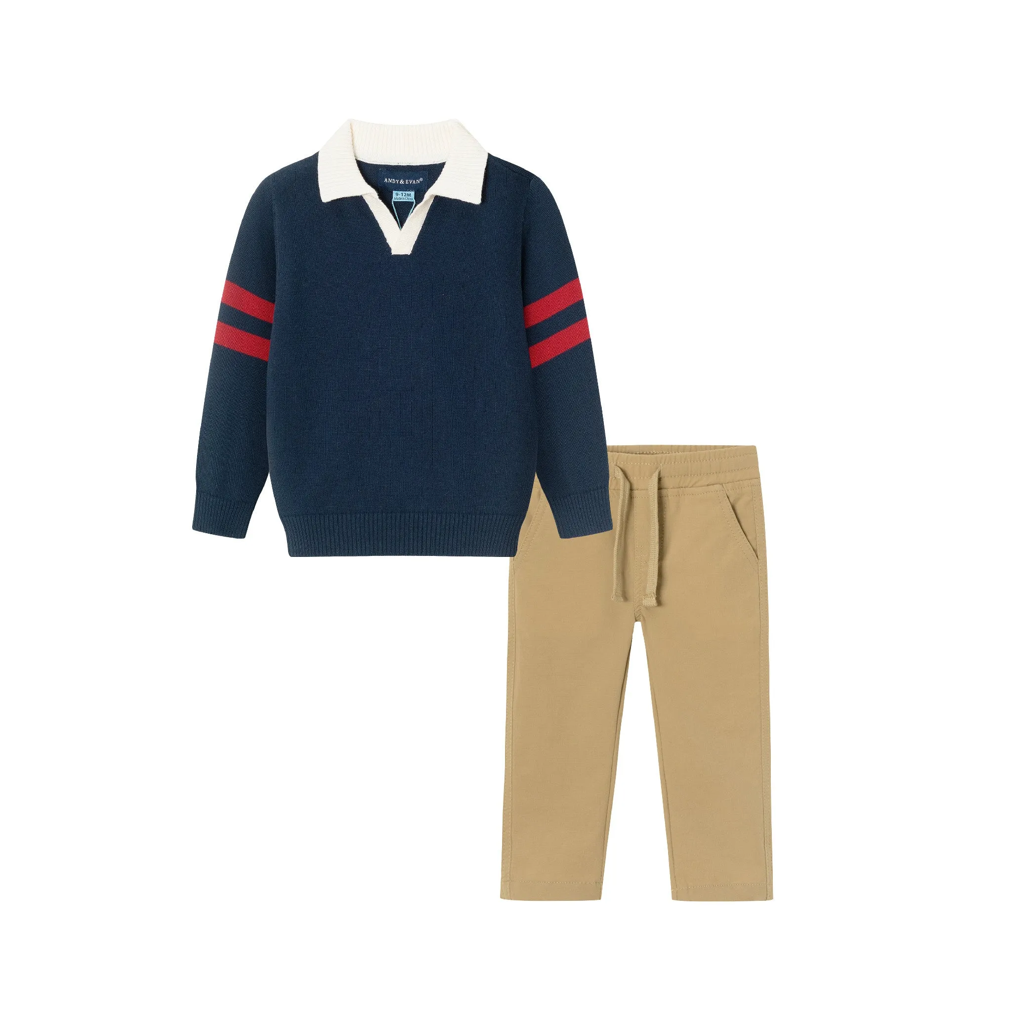 Infant 2-piece Collared Sweater & Hybrid Pant | Navy & Cognac