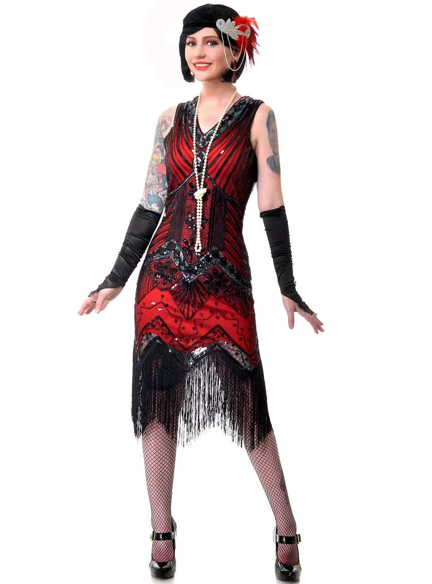 Iridescent Red and Black Womens Plus Size 1920s Flapper Costume