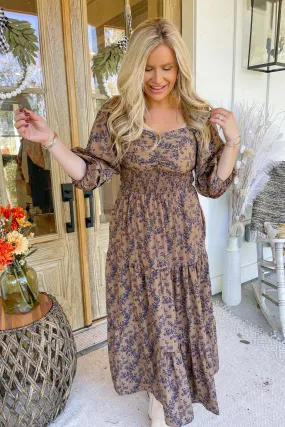 Ivanka Smocked Bubble Sleeve Maxi Dress