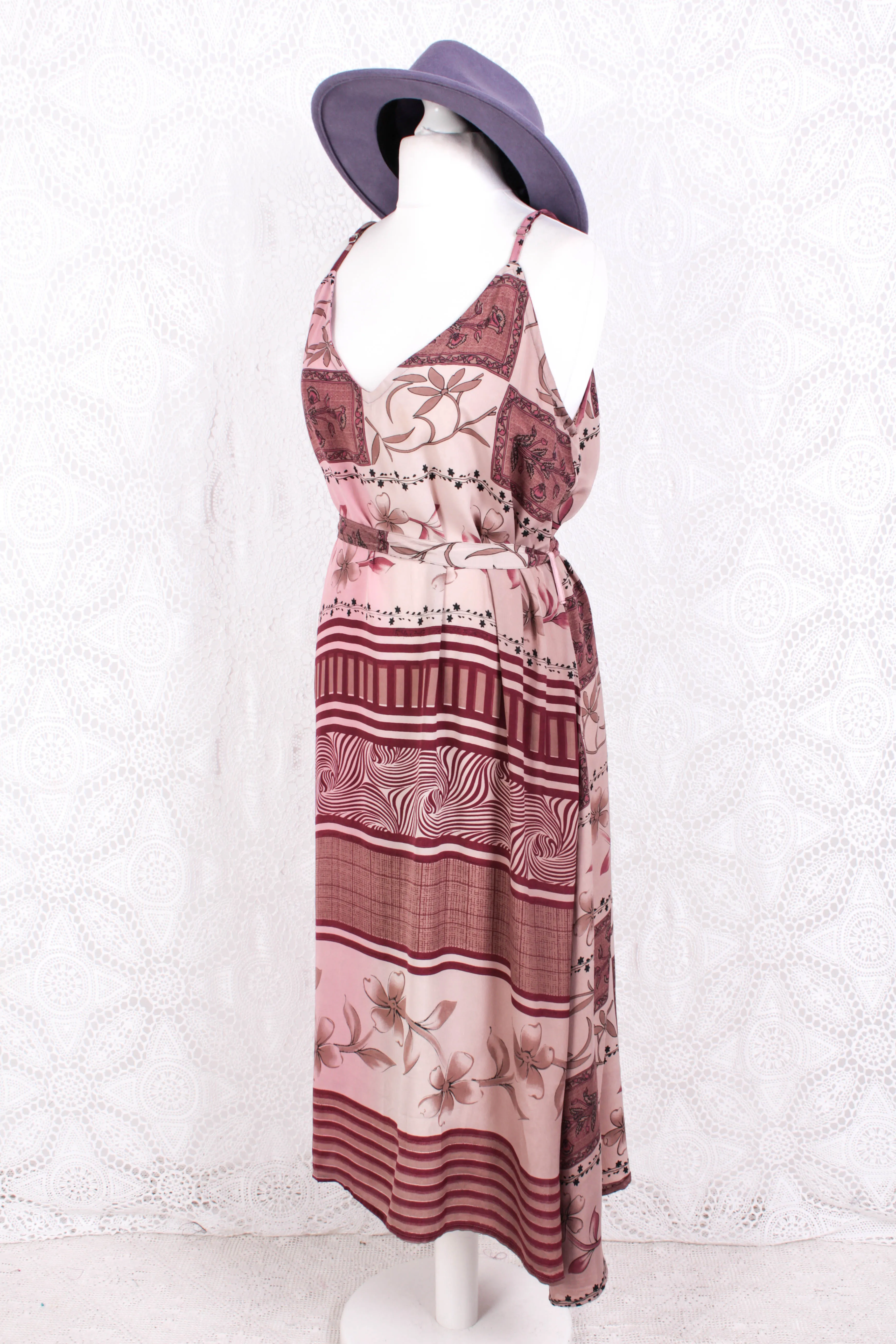 Jamie Dress - Indian Sari Slip Dress - Berry Blush Floral - Size M/L